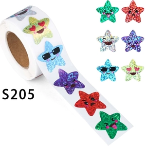Holographic Star Reward Stickers Roll Laser Glitter Star Emoji Stickers For Kids Teachers School Classroom Decor DIY Scrapbooking Stationery Labels