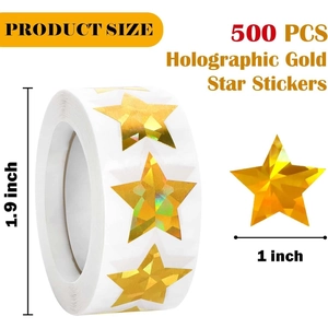 Roll of 500 holographic gold star stickers 1 inch size for rewards and decoration