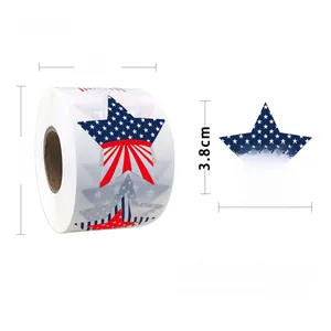 Macro view of 3.8cm American flag star stickers for gift boxes and holiday decorations