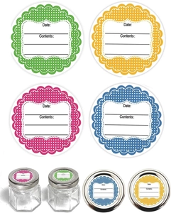 Macro detail of wave-edge food labels showing Date and Contents on storage jars