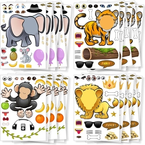 DIY Autocollants Expression Animaux Dessins Animés Créer Un Visage Créatif Animaux Jungle Zoo Planches Autocollants Pour Enfants Jouets Activité