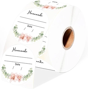 Detail of floral Homemade label stickers with Date field for jars and gift packaging