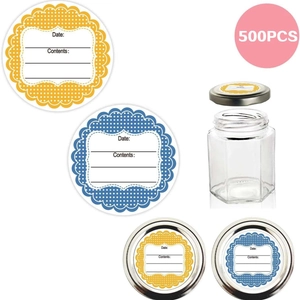Set of 500 adhesive food storage labels with date and content fields for kitchen jars