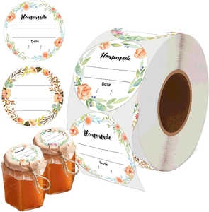 Floral self-adhesive labels for homemade products with date lines and watercolor flowers