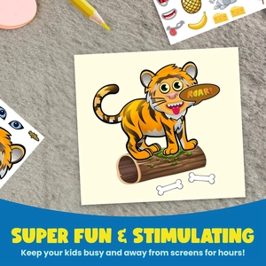 Feuille d'autocollants tigre DIY avec motifs d'animaux et citation ROAR pour enfants