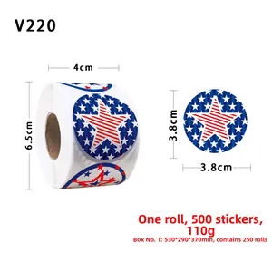 Detail of 3.8cm American flag star stickers roll with red white stripes and blue stars