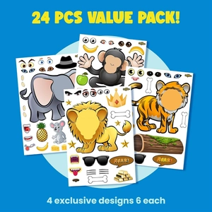 Lot de 24 stickers animaux DIY avec éléphant singe lion tigre pour loisirs créatifs