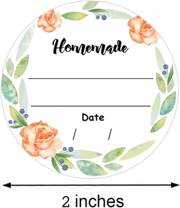Close-up of 2-inch floral Homemade stickers with watercolor flowers and date line