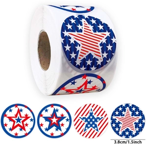 Detailed view of 1.5 inch star and stripe stickers roll for patriotic gift decoration