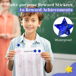 500pcs star reward stickers with blue holographic laser finish and waterproof feature