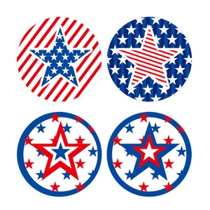 Set of 500 self-adhesive star-themed round labels with American flag pattern design