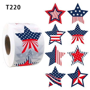 Patriotic Star Stickers Roll US Flag Theme Red Blue White Pentagram Decorative Self Adhesive Sealing Labels Independence Day