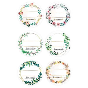 Rouleau d'étiquettes florales rondes avec texte homemade et couronnes botaniques