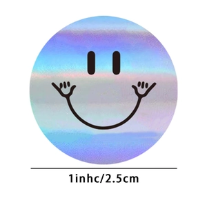 Rotolo di adesivi olografici laser da 2,5 cm con faccina sorridente per regali e premi