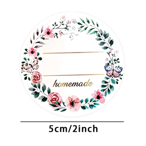 Rouleau de 500 autocollants fleurs aquarelle avec texte homemade et papillons pour cadeaux