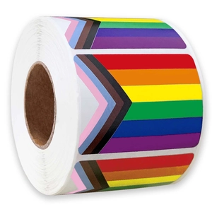 Roll of Progress Pride rainbow flag stickers for gift boxes and decorative sealing labels