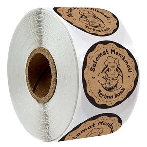 500pcs roll of kraft paper thank you stickers with chef illustration and Indonesian text
