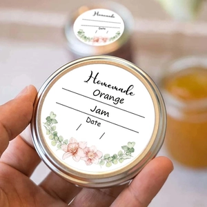 500pcs floral homemade jam stickers on silver metal lids with decorative wreaths