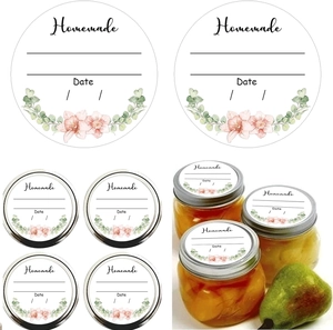 5cm flower decorative sticker with Homemade text and date area on food jar