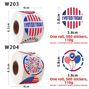 Detailed size chart for 1.5 inch American flag I Voted Today stickers roll of 500