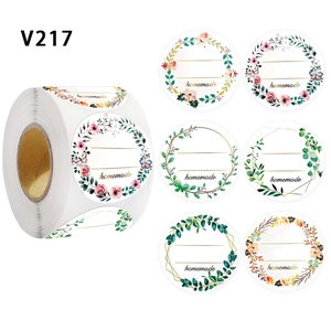 Étiquettes Adhésives Florales Faites Maison Circulaires Inscriptibles Autocollants en Papier Couché pour Emballage Cadeau