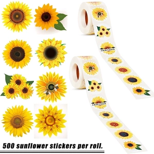 Roll of 500 sunflower thank you stickers 1.5 inch floral decorative adhesive labels