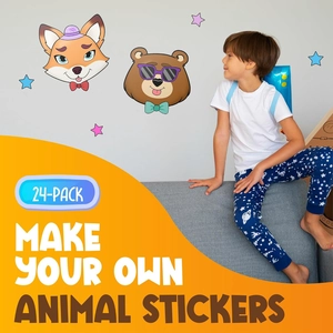 24-pack DIY animal stickers for kids featuring cartoon fox and bear designs for wall decor