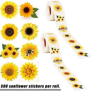 Roll of 500 sunflower thank you stickers, 1.5-inch round floral labels for decoration