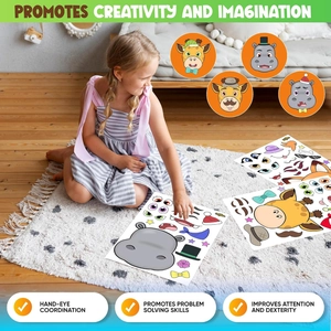 DIY animal face stickers set for kids featuring giraffe and hippo cartoon characters