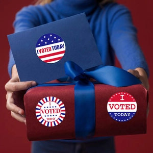 Roll of 500 American flag I Voted Today stickers for election day gift box decoration