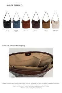 Detail of woven bucket bag with beaded tassel and internal zipper pocket layout