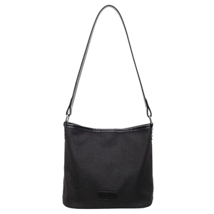 Borsa a secchiello minimalista in tela nera con finiture in pelle e tracolla