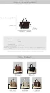 Infographic showing dimensions and colors of the woven PU leather crossbody handbag