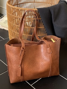 Grand sac cabas rétro en similicuir marron pour femme avec fermeture zippée et anses