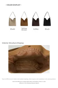 Dettaglio della tasca interna con cerniera e quattro varianti di colore della borsa tote