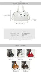 Size chart for tote bag with 35cm width 22cm height and cross charm detail info