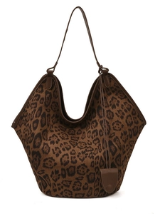 Large brown leopard print hobo tote bag for women with minimalist shoulder strap