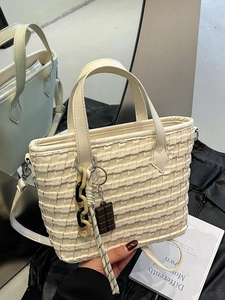 Vintage Woven PU Leather Bucket Bag For Women Retro Minimalist Shoulder Bag Crossbody Handbag With Chocolate Charm