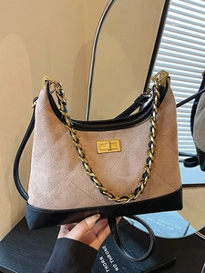 Borsa Sottobraccio in Camoscio Trapuntato Vintage per Donna Moda Motivo a Rombi Catena Spalla Borsa a Secchiello Tracolla Colore a Contrasto