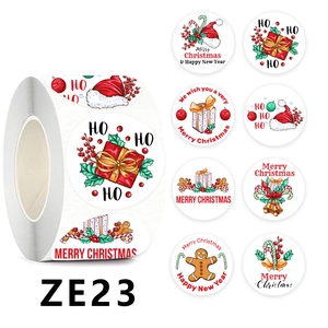 Merry Christmas Happy New Year Round Kraft Paper Stickers Christmas Trees Gingerbread Man Gift Box Decorative Seal Labels