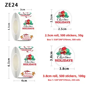 Detailed size specifications for Christmas stickers roll featuring 2.5cm and 3.8cm diameters