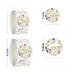 Detailed comparison of 2.5cm and 3.8cm floral Thank You wedding favor stickers