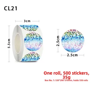Detailed size specifications for holographic round stickers 2.5cm diameter 500 pcs per roll