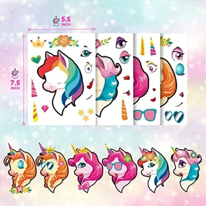 Lot de 4 planches de stickers licorne DIY pour enfants, autocollants créatifs de 5,5x7,5 p