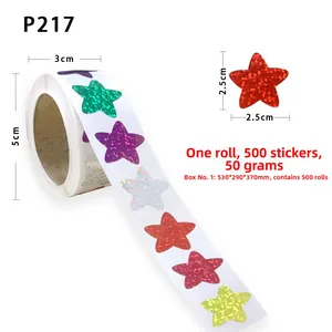 Macro detail of 500-count holographic star sticker roll with 2.5cm laser color labels