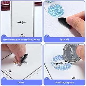 Silver holographic scratch-off stickers in a four-step guide for DIY surprise cards