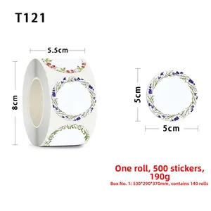 Gros plan sur des autocollants kraft ronds de 5cm pour pâtisserie avec dimensions du rouleau