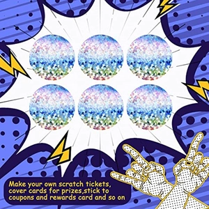 Holographic round scratch off stickers with glitter texture for DIY lottery game cards