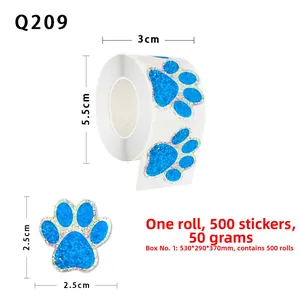 Rouleau autocollants pattes bleues pailletées 2,5cm avec texture holographique brillante