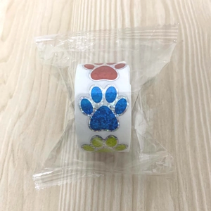 Rouleau de stickers pattes pailletées colorées de 2,5 cm pour déco sous emballage